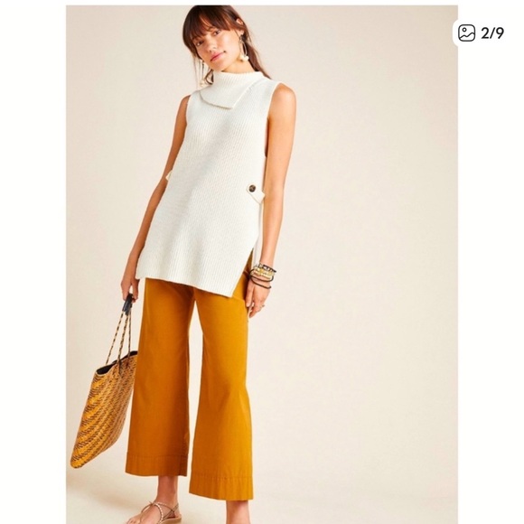Anthropologie Sweaters - ANTHROPOLOGIE Alexa split Women's Ivory Sleeveless Ribbed Tunic Sweater L Cream